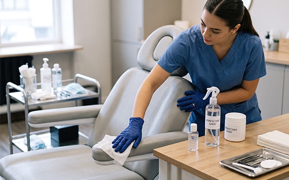 Cleaning a dentist chair